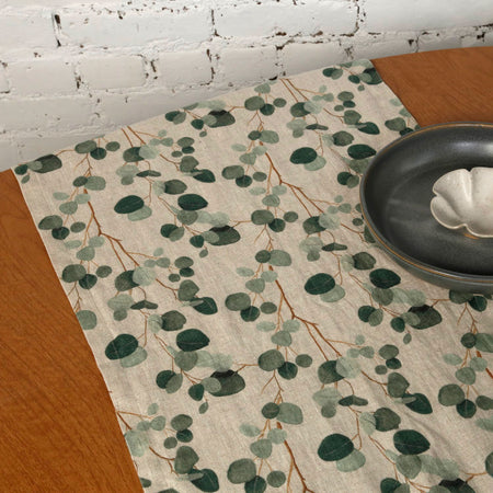 Eucalyptus on Light Natural Linen Table Runner