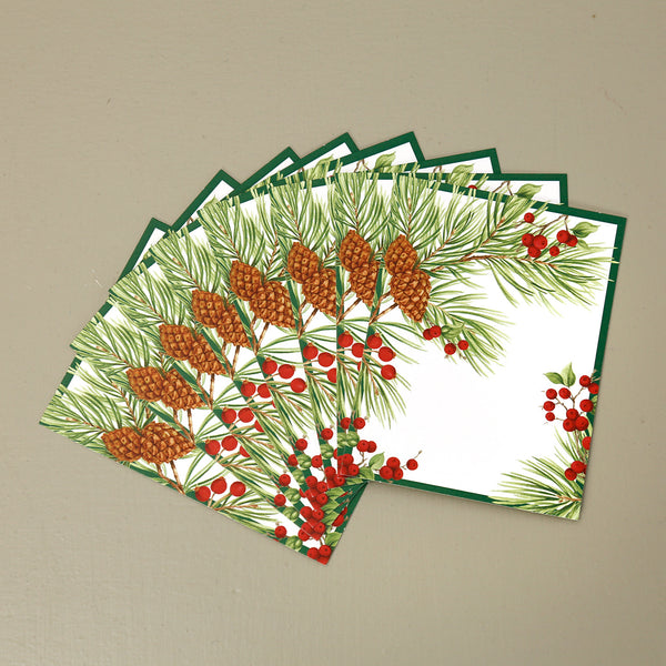 Caspari Paper Holiday Place Cards / Evergreen And Berries