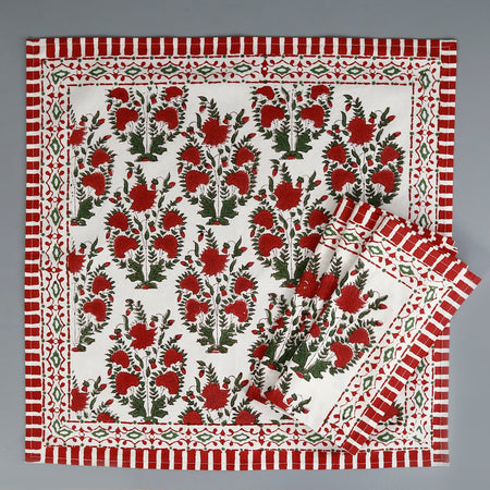 Festive Garden Block Print Cotton Napkins / 4pc