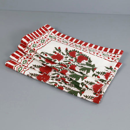 Festive Garden Block Print Cotton Napkins / 4pc