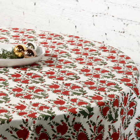 Festive Garden Block Print Round Tablecloth