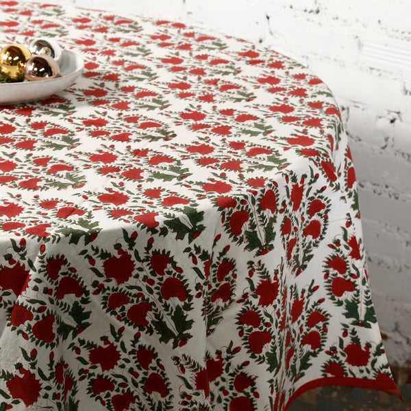 Festive Garden Block Print Round Tablecloth