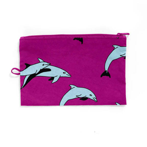 Baggu Flat Large Zip Pouch / Dolphins