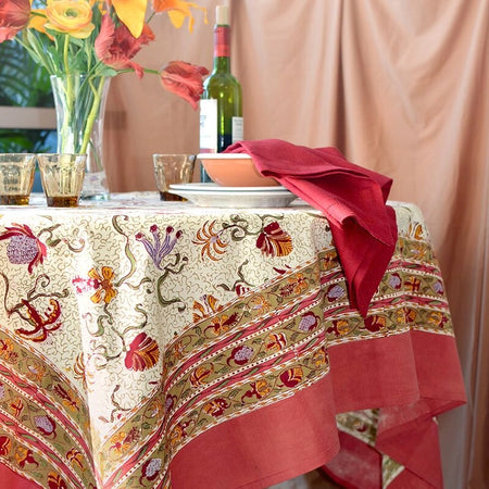 Fleur des Indes Block Print Tablecloth/ Round