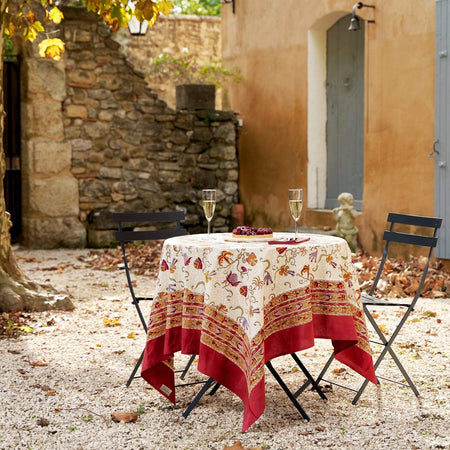 Fleur des Indes Block Print Tablecloth/ Round