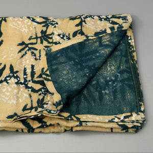 Flower Field Block Print Cotton Tablecloth / Yellow