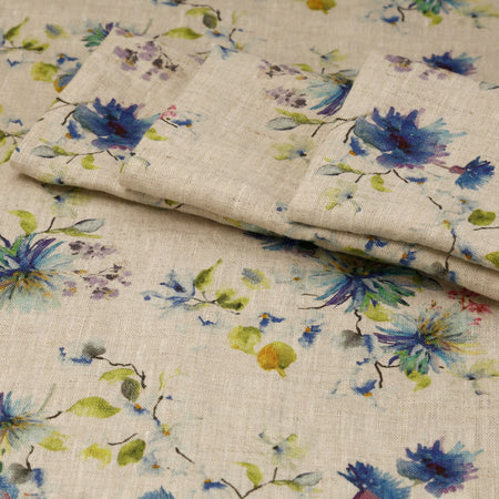 Flowers on Light Natural Linen Napkins 18" / 4pc