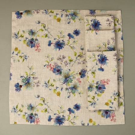 Flowers on Light Natural Linen Napkins 18" / 4pc