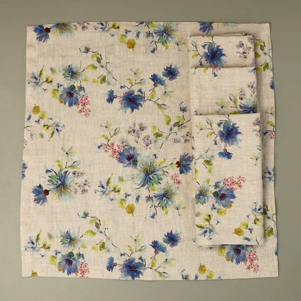 Flowers on Light Natural Linen Napkins 18" / 4pc