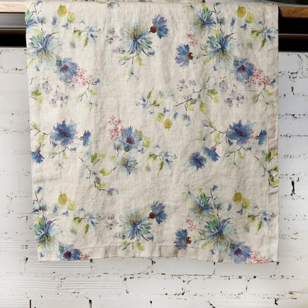 Flowers on Light Natural Linen Table Runner