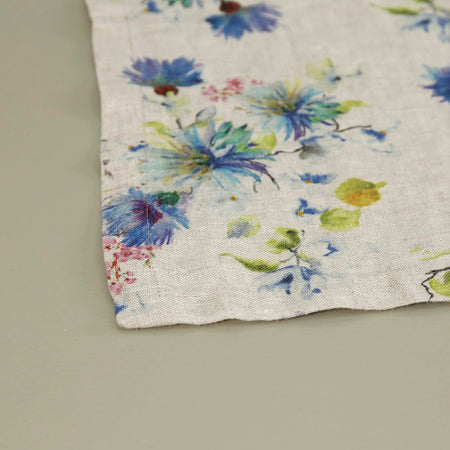 Flowers on Light Natural Linen Table Runner