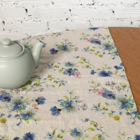 Flowers on Light Natural Linen Table Runner