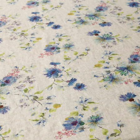 Flowers on Light Natural Linen Tablecloth