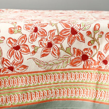 Frangipani Block Print Tablecloth / White