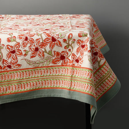 Frangipani Block Print Tablecloth / White
