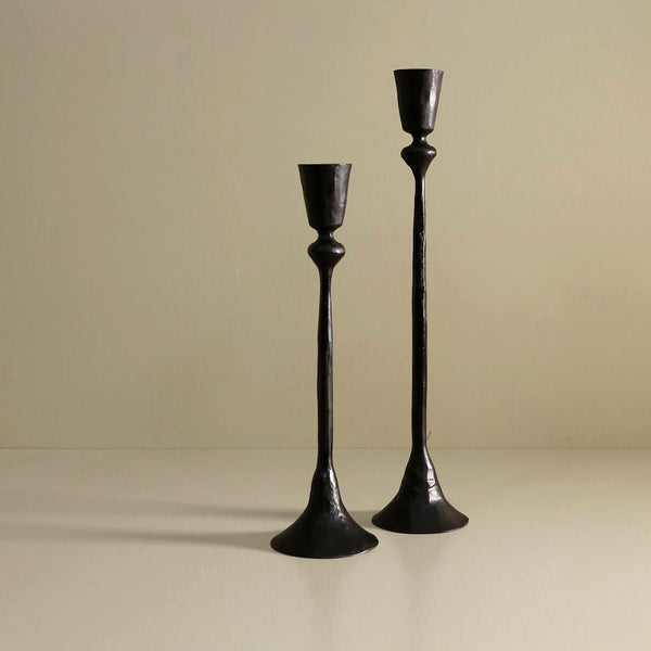 Gemini Hand-Forged Iron Candle Stands-Black / Set of 2