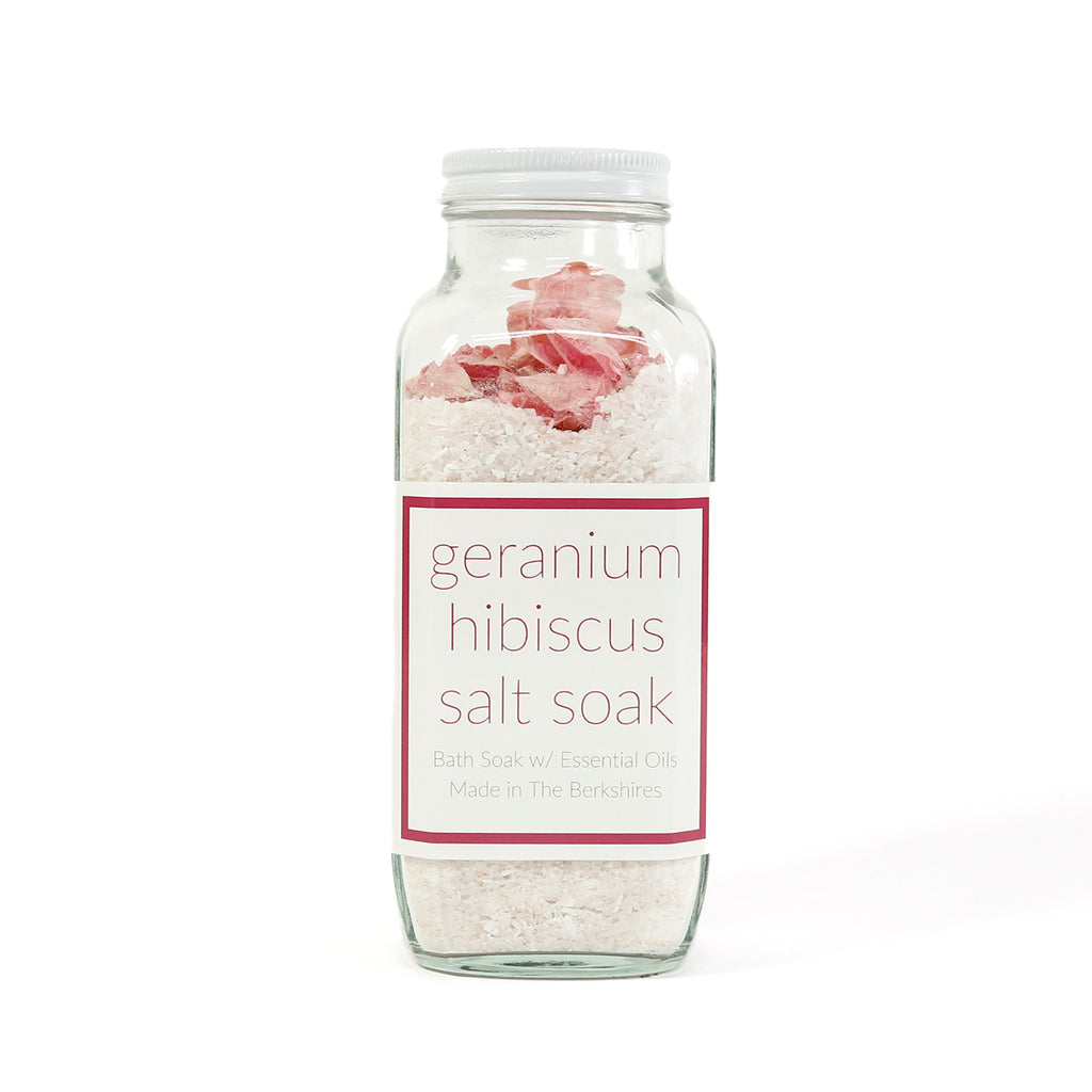 Essential Oil Bath Salt Soak Bottle / Geranium Hibiscus