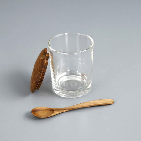 Glass Mini Cellar w/ Teak Lid & Spoon