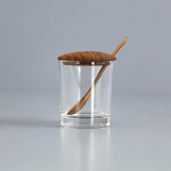Glass Mini Cellar w/ Teak Lid & Spoon