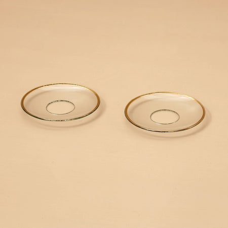 Glass Bobeche Pair / Gold Rim
