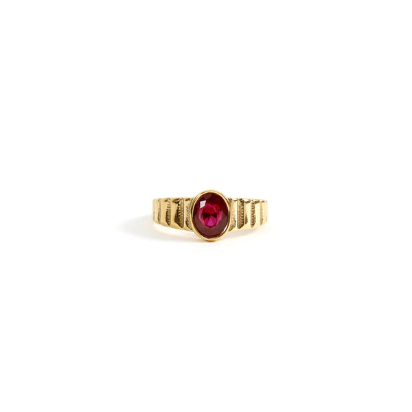 Gold Plated Red Ruby Signet Ring