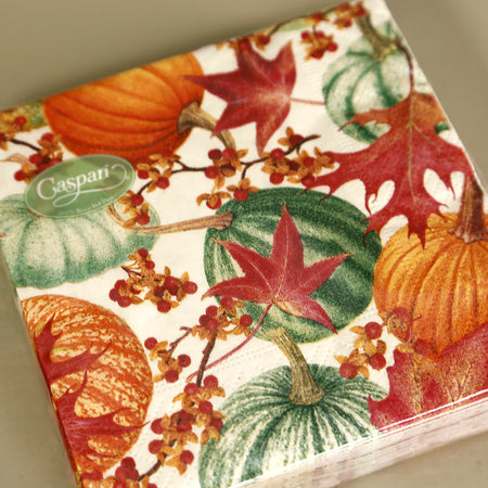 Caspari Paper Cocktail Napkins / Gourds and Leaves