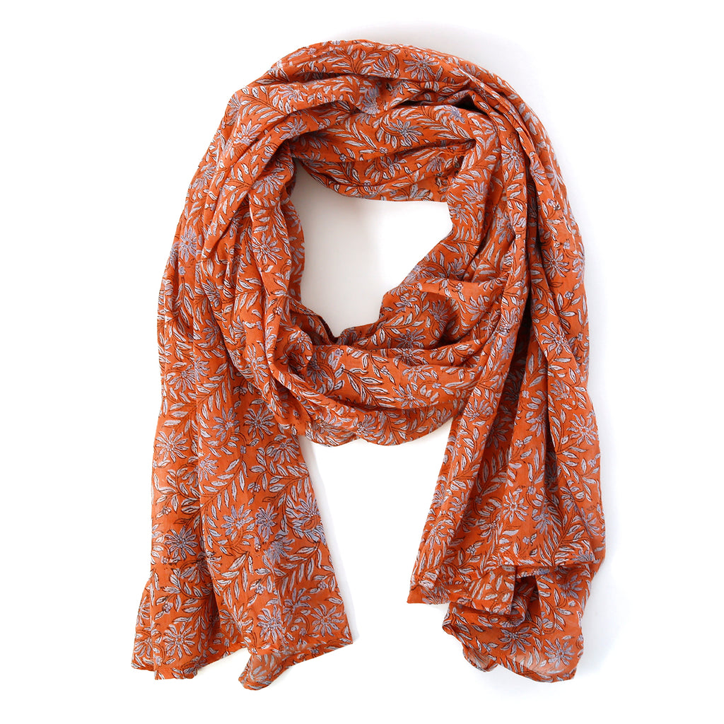 Block Print Cotton Scarf / Tropic Coral