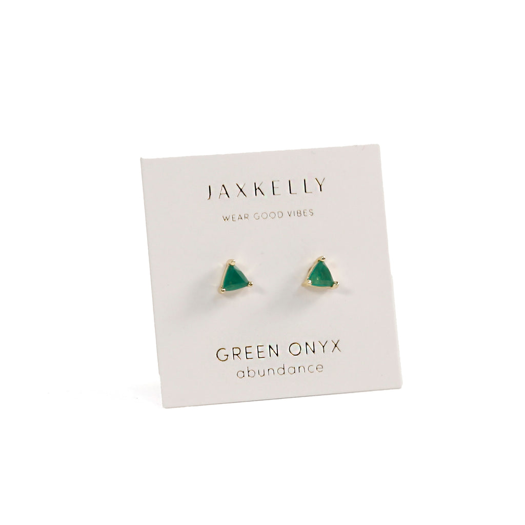 Mini Gold Energy Gem Studs / Green Onyx