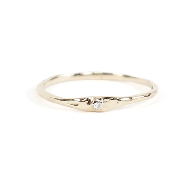 14K Diamond Hammered Textured Gold Ring