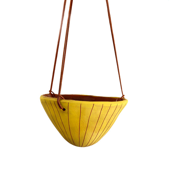 Vertical Line Hanging Planter / Yellow & Terracotta