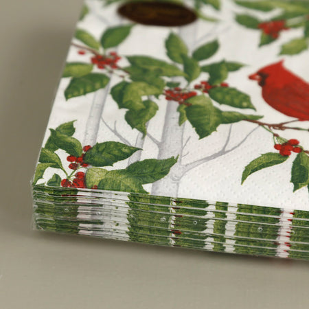 Caspari Paper Cocktail Napkins / Holly & Songbirds