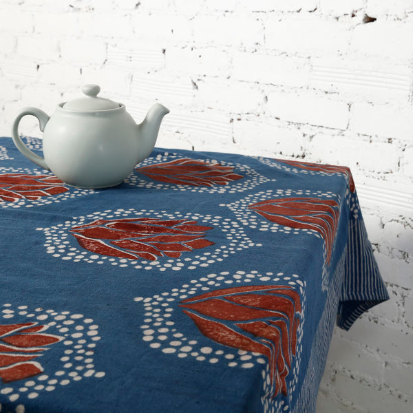 Indigo Block Print Cotton Tablecloth / Heera