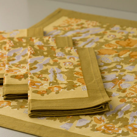 Jardin Mustard Block Print Napkins / Set of 4