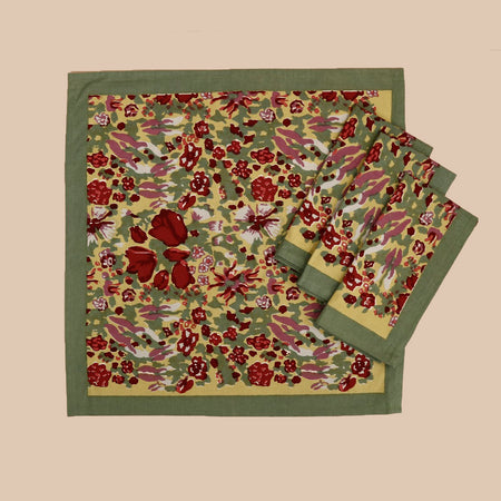 Jardin Red & Green Block Print Napkins / Set of 4