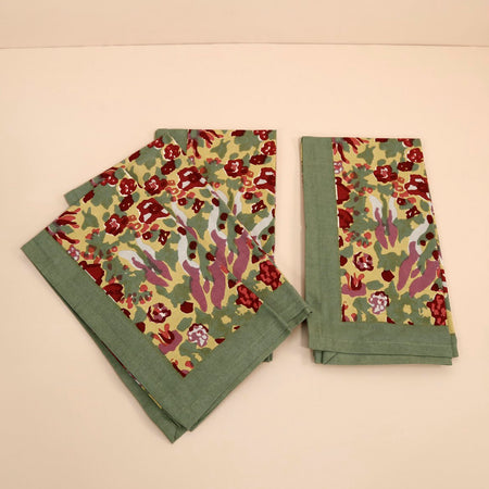 Jardin Red & Green Block Print Napkins / Set of 4