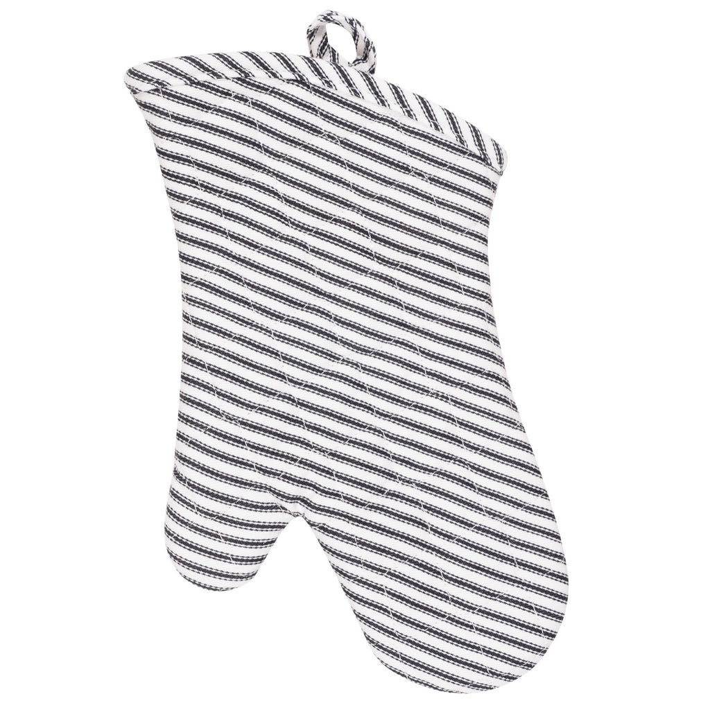 Terry Lined Cotton Oven Mitt / Metro Stripe Black