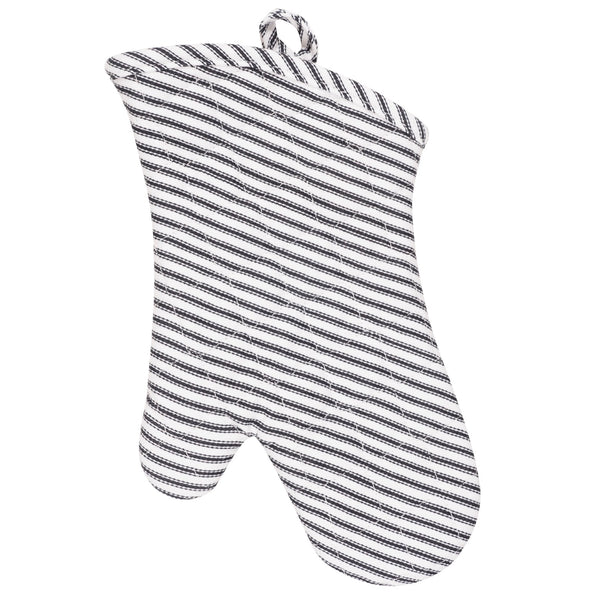 Terry Lined Cotton Oven Mitt / Metro Stripe Black