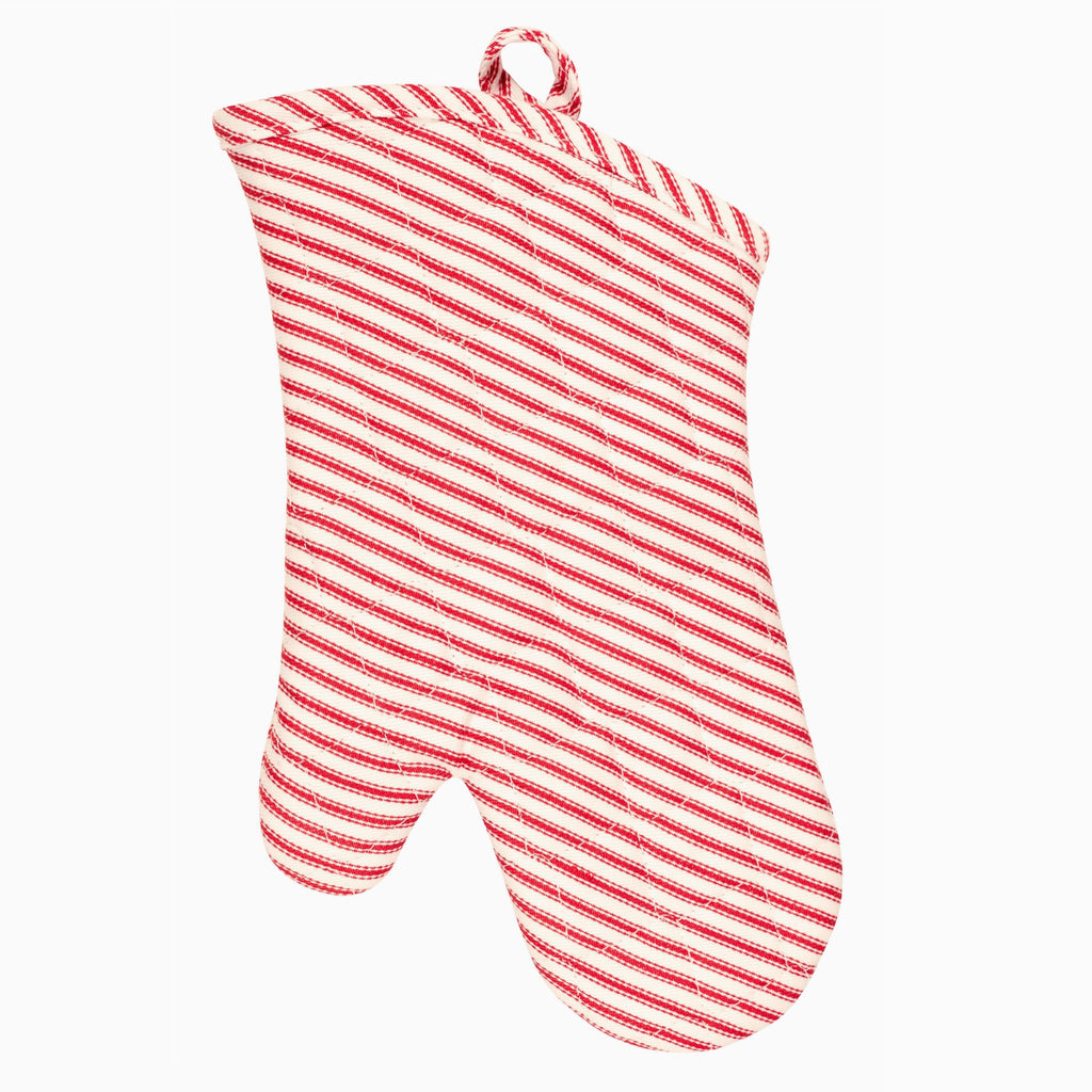 Terry Lined Cotton Oven Mitt / Metro Stripe Cherry