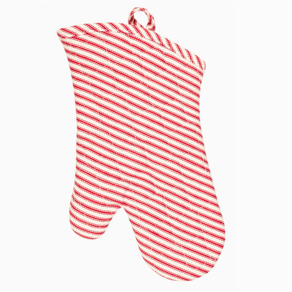 Terry Lined Cotton Oven Mitt / Metro Stripe Cherry