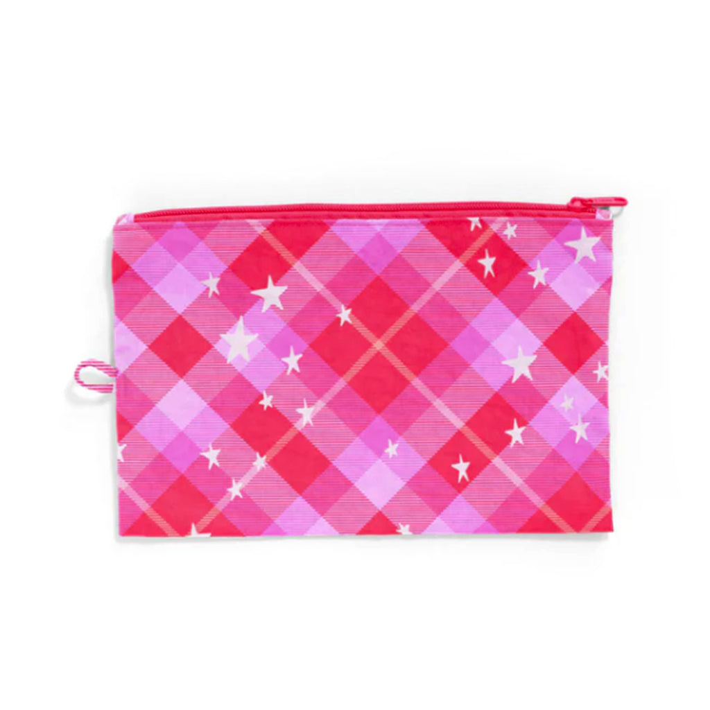 Baggu Flat Large Zip Pouch / Pink Star Plaid