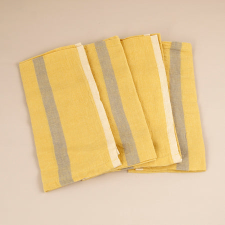 Laundered Linen Napkin Set of 4 / Mustard & Grey