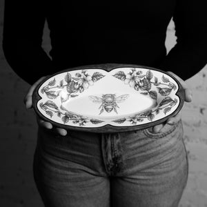 Laura Zindel Oblong Serving Dish / Honey Bee w/ Apple Blossoms