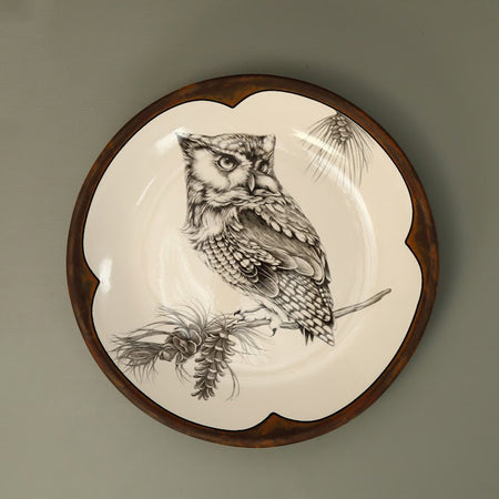 Laura Zindel Small Round Platter / Screech Owl #1