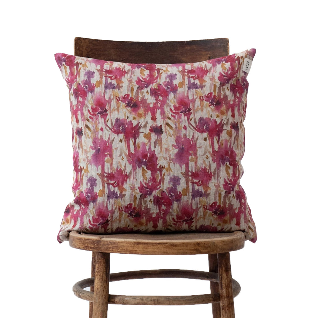 Linen 16" Pillow / Fuchsia Flowers