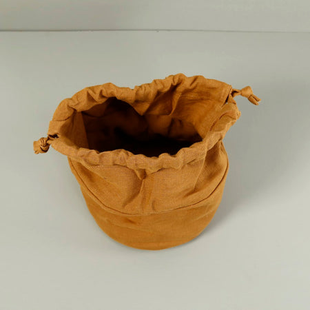 Linen Bread Basket With Drawstrings / Amber