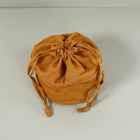 Linen Bread Basket With Drawstrings / Amber