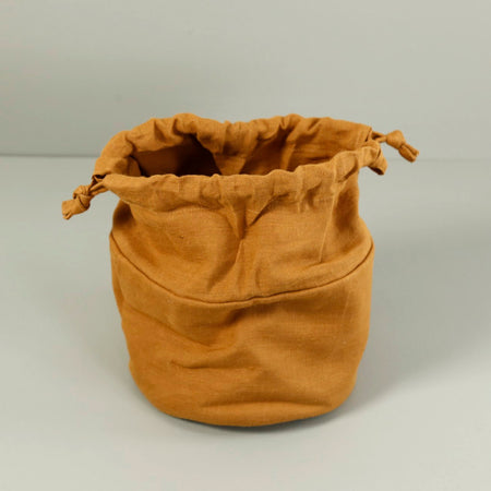 Linen Bread Basket With Drawstrings / Amber