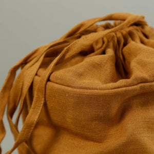 Linen Bread Basket With Drawstrings / Amber