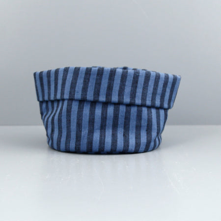 Linen Bread Basket / Navy Stripes