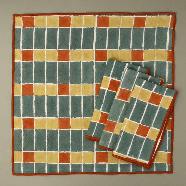 Linen Mosaic Napkin Set / 4pc